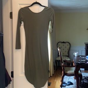 Olive ribbed scoop back dress